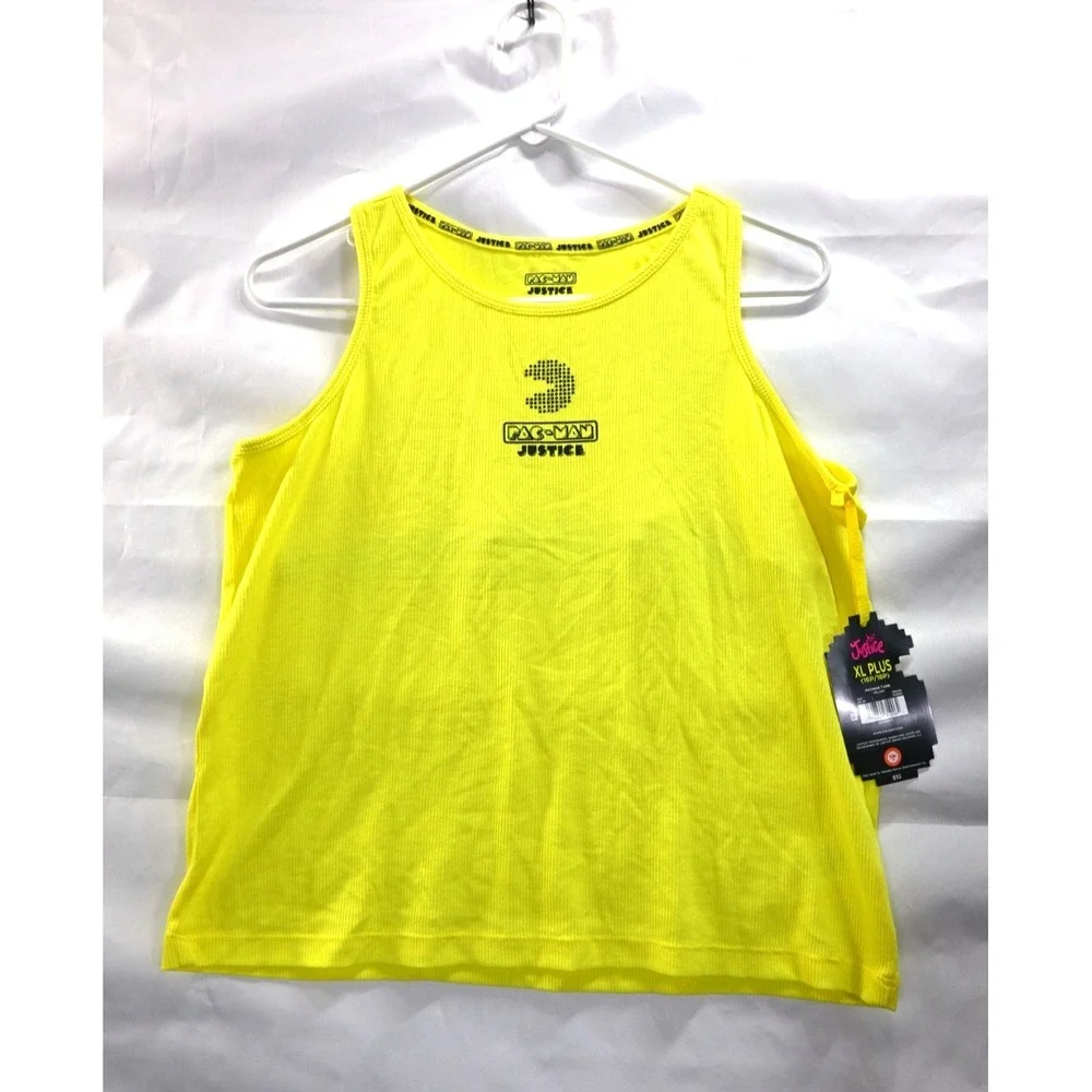 Justice Pac Man Tank Top Yellow Ribbed Graphic Sleeveless XL Plus Girls NWT